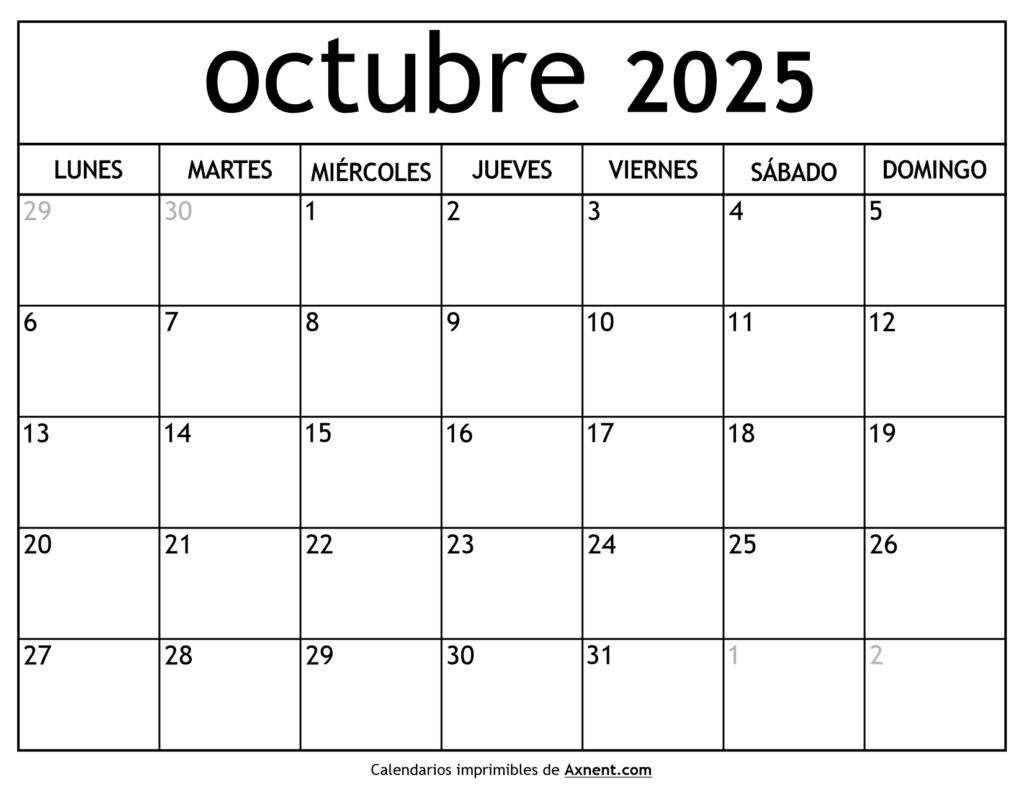 Calendario Octubre 2025