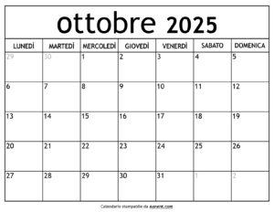 Calendario Ottobre 2025