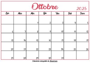 Calendario Ottobre 2025 Stampabile