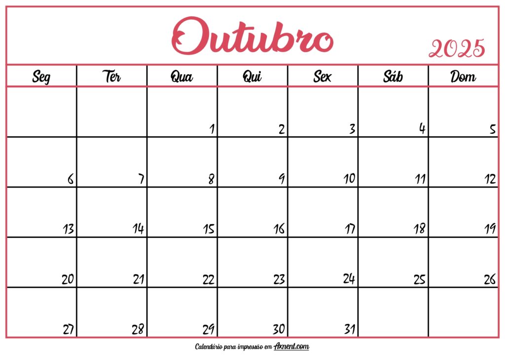 Calendário Outubro 2025