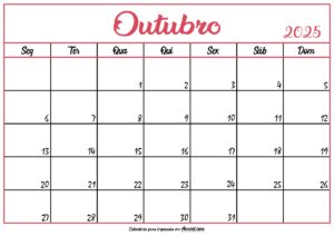 Calendário Outubro 2025