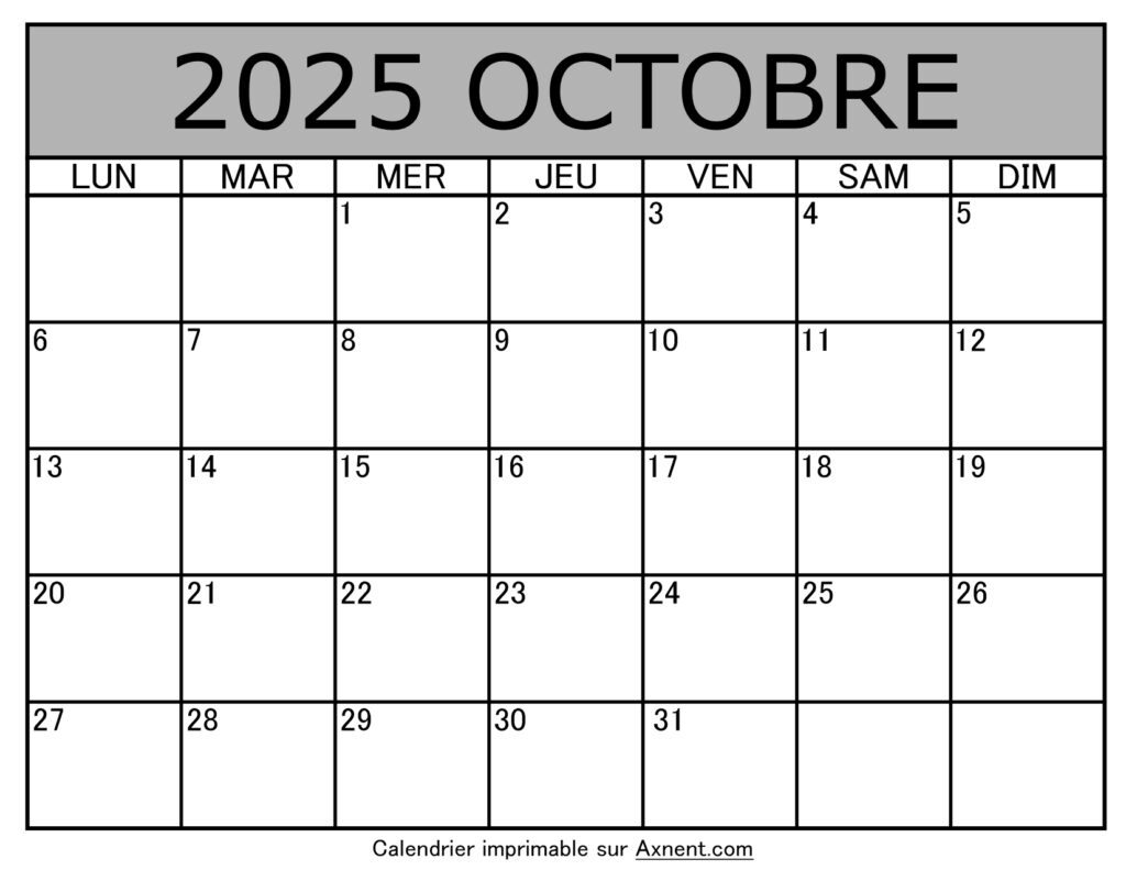 Calendrier À Imprimer Octobre 2025