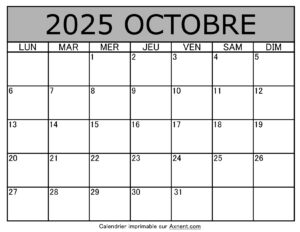 Calendrier À Imprimer Octobre 2025