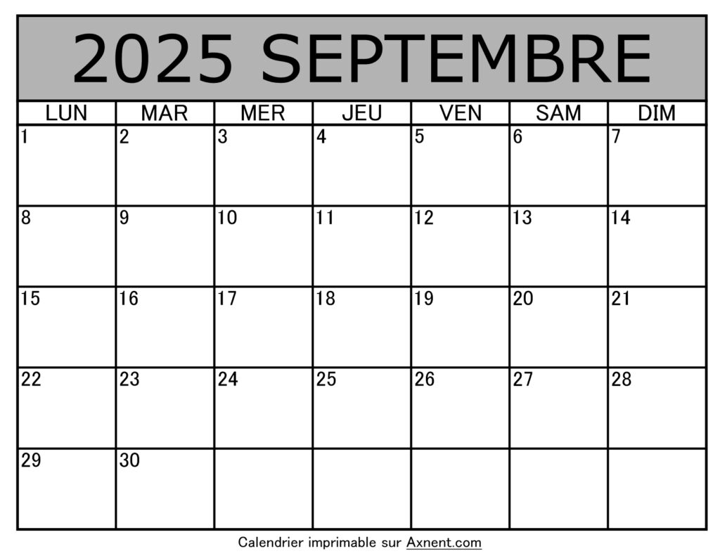 Calendrier À Imprimer Septembre 2025