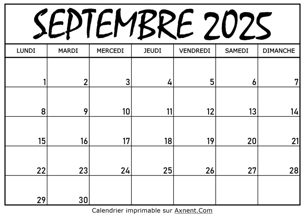 Calendrier Septembre 2025 À Imprimer