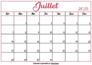 Calendrier Vierge Juillet 2025