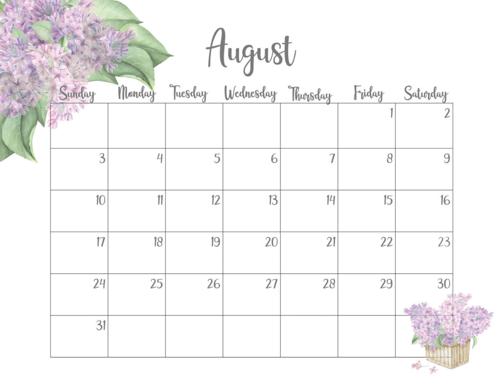 Cute August Calendar 2025