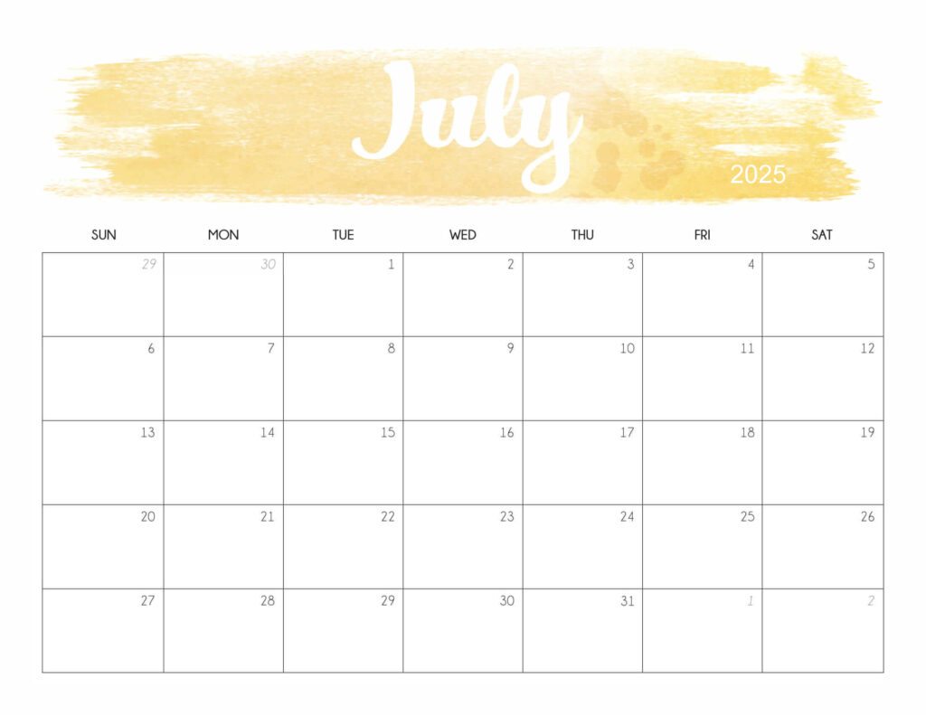 Cute July 2020 Calendar Printable