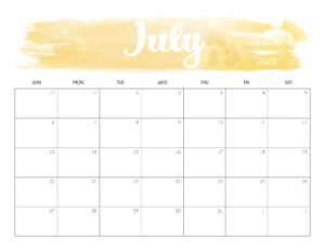 Cute July 2025 Calendar Printable