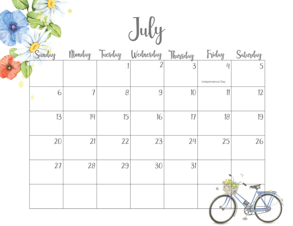 Cute July Calendar 2025