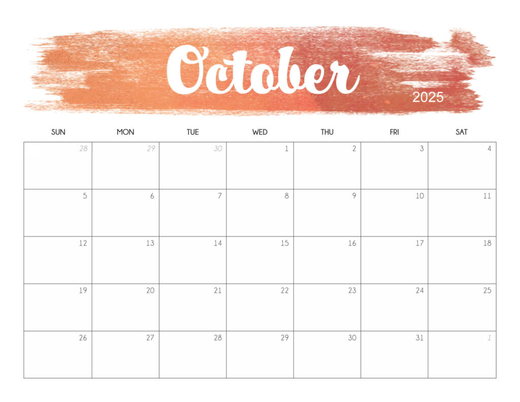 Cute October 2025 Calendar Printable