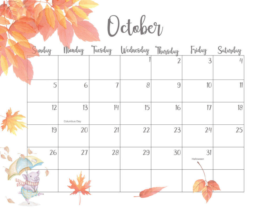 Cute October Calendar 2025