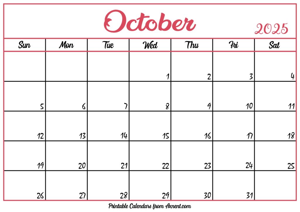 Free October Calendar 2025