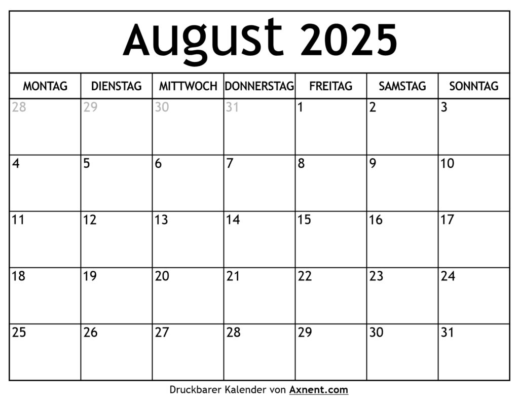 Kalender August 2025