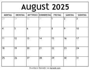 Kalender August 2025