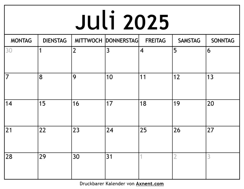 Kalender Juli 2025