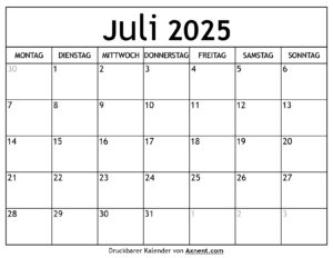 Kalender Juli 2025