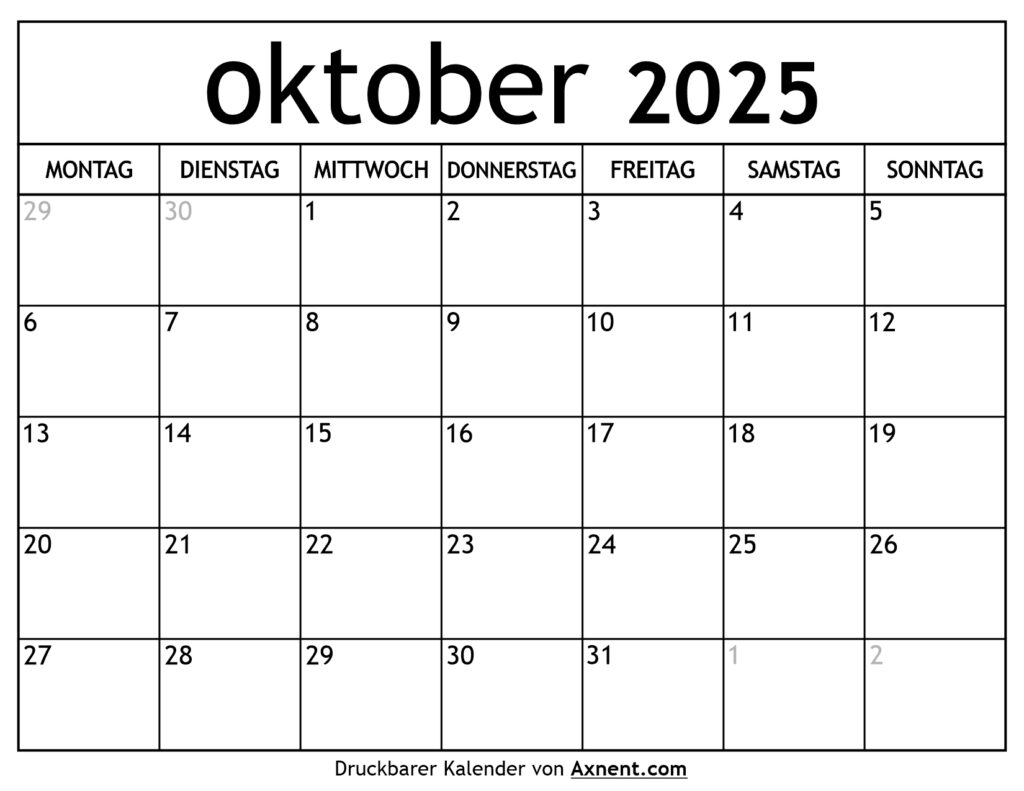 Kalender Oktober 2025