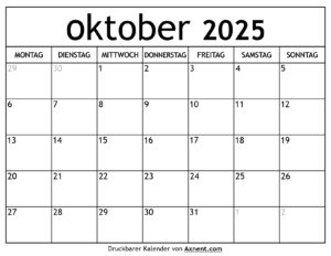 Kalender Oktober 2025