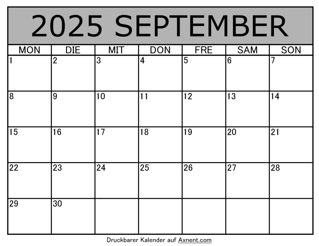 Kalender September 2025 zum Ausdrucken