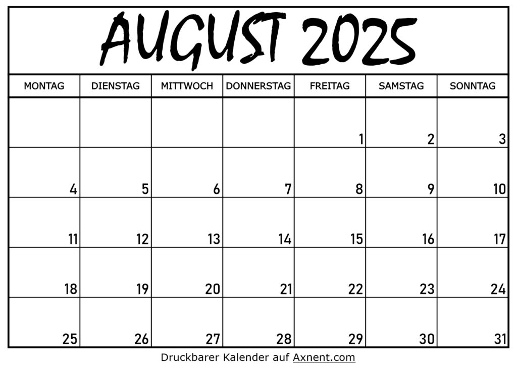 Kalender für August 2025