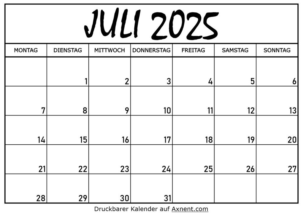 Kalender für Juli 2025