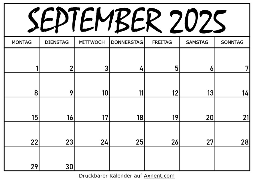 Kalender für September 2025