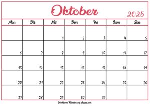 Monatskalender Oktober 2025