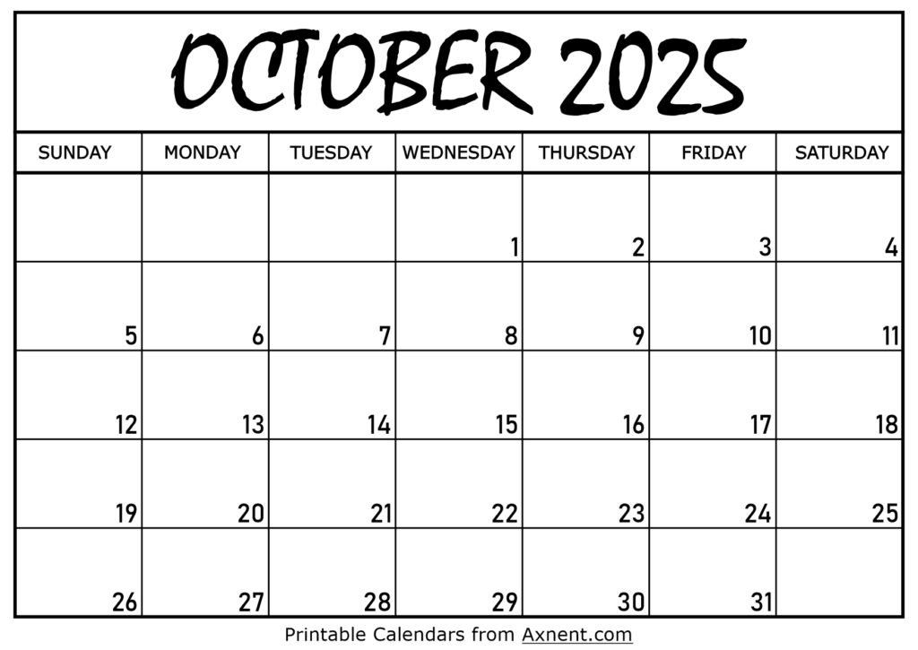 October 2025 Calendar Printable