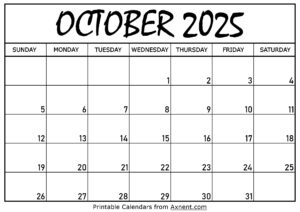 October 2025 Calendar Printable