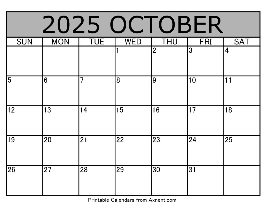 October 2025 Calendar Template