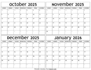 October 2025 to January 2026 Calendar