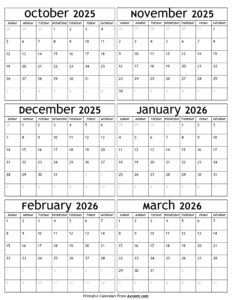 October 2025 to March 2026 Calendar