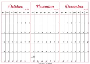 October November December 2025 Calendar