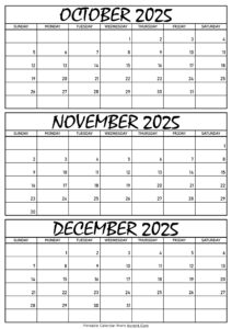 October November and December Calendar 2025