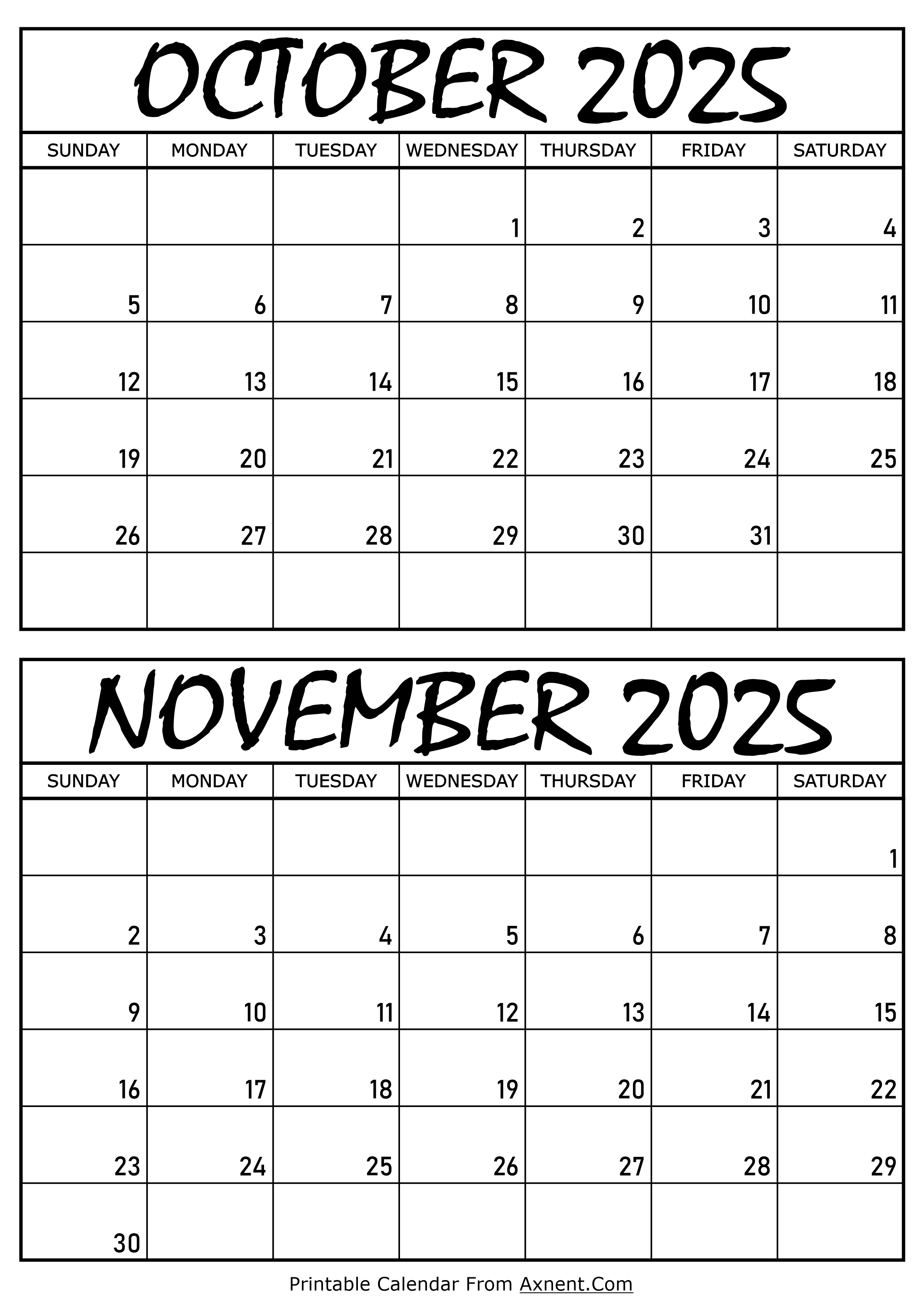 October and November 2025 Calendar