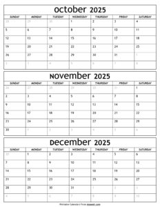 October to December 2025 Calendar