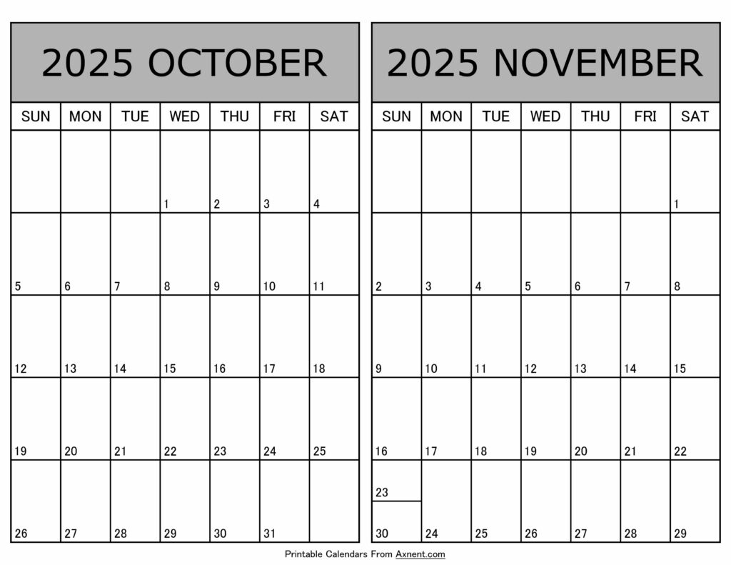 Printable October November 2025 Calendar