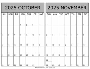 Printable October November 2025 Calendar