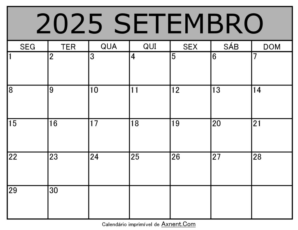 Setembro De 2025 Calendario Imprimível