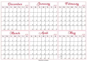 Calendar 2025 December to May 2026