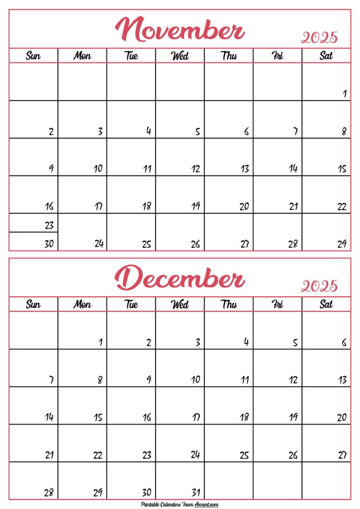 Calendar 2025 November December