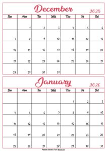 Calendar December 2025 January 2026