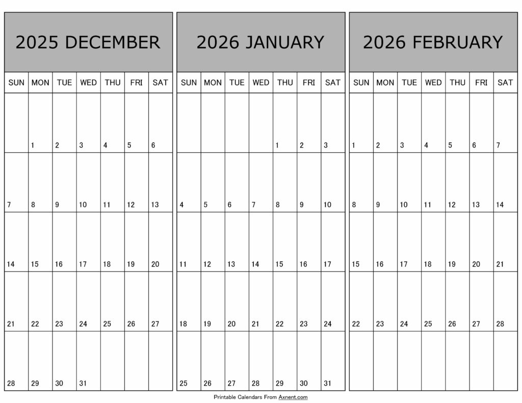 Calendar December 2025 January February 2026