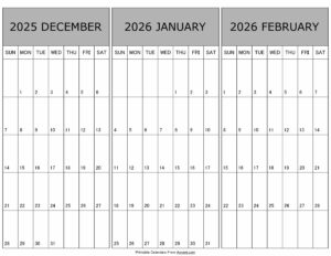 Calendar December 2025 January February 2026