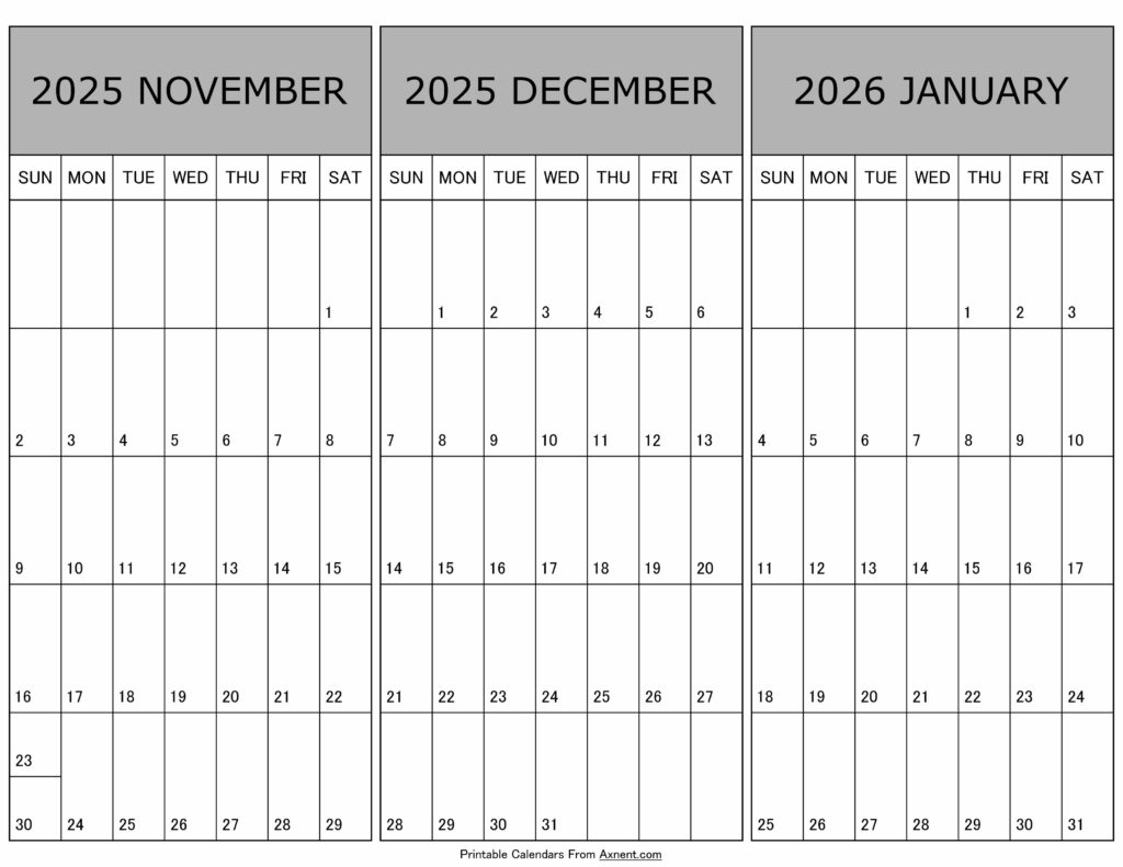 Calendar November December 2025 January 2026