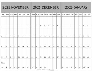 Calendar November December 2025 January 2026