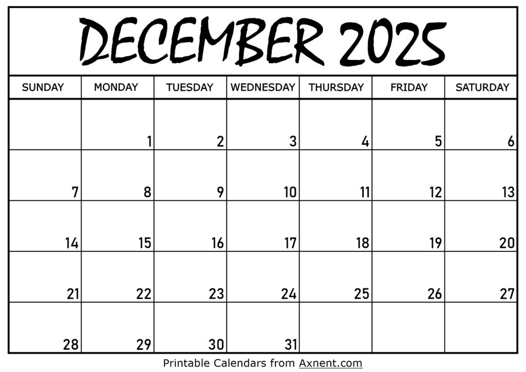 December 2025 Calendar Printable