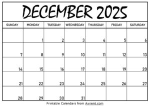 December 2025 Calendar Printable