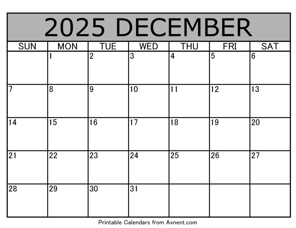 December 2025 Calendar Template